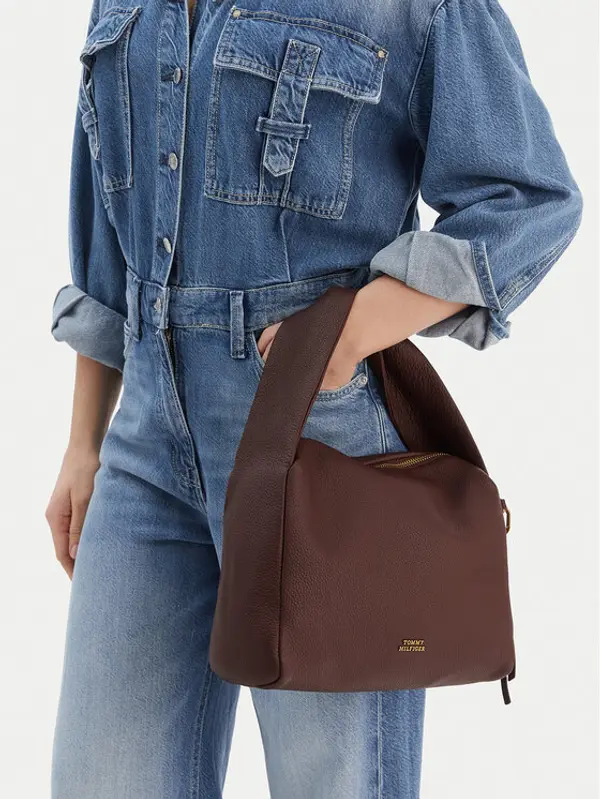 Tommy Hilfiger Tommy Hilfiger Torbica City Leather Shoulder Bag AW0AW18152 Smeđa