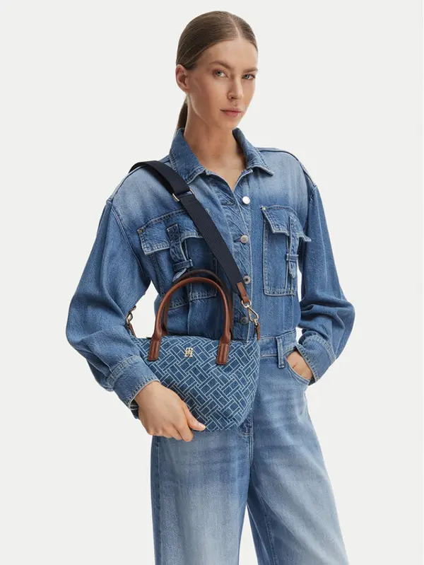 Tommy Hilfiger Tommy Hilfiger Torbica Popette Mini Tote Denim Flag AW0AW18612 Plava
