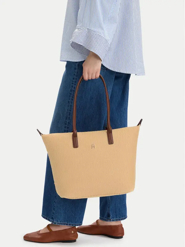 Tommy Hilfiger Tommy Hilfiger Torbica Popette Tote Raffia AW0AW18528 Bež