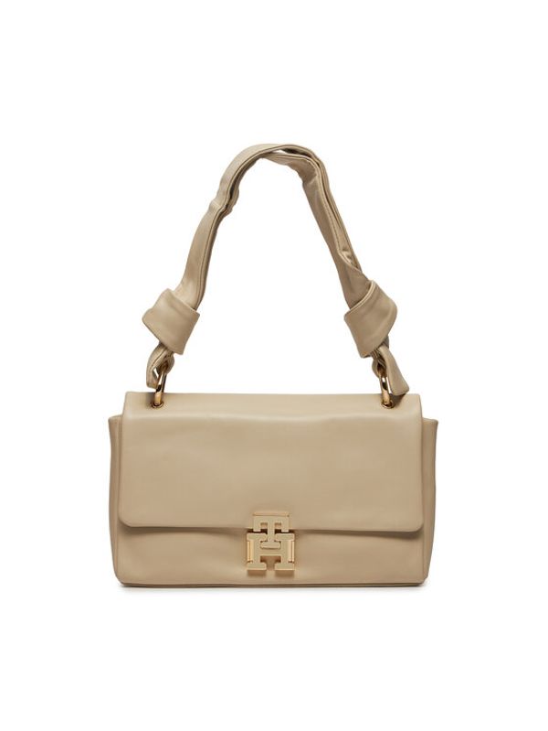 Tommy Hilfiger Tommy Hilfiger Torbica Pushlock Leather Shoulder Bag AW0AW15685 Écru