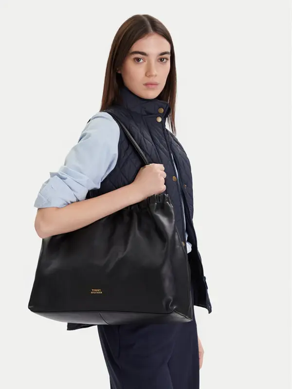 Tommy Hilfiger Tommy Hilfiger Torbica Soft Leather Tote AW0AW18308 Crna