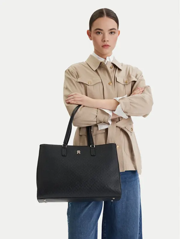 Tommy Hilfiger Tommy Hilfiger Torbica Th Daily Tote Mono AW0AW18417 Crna