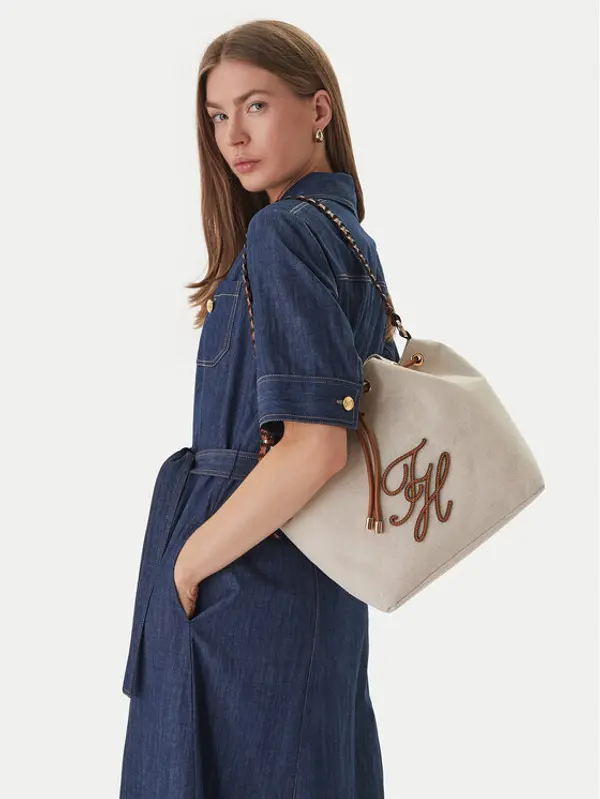 Tommy Hilfiger Tommy Hilfiger Torbica Th Elev Summer Bucket Canvas AW0AW18631 Bež
