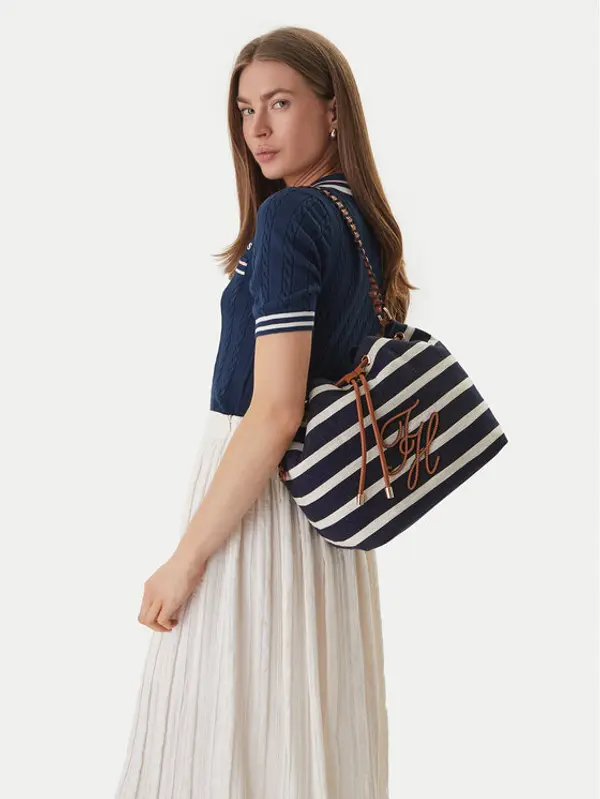 Tommy Hilfiger Tommy Hilfiger Torbica Th Elev Summer Bucket Stripe AW0AW18401 Tamnoplava