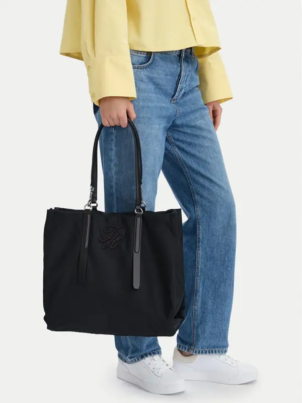 Tommy Hilfiger Tommy Hilfiger Torbica Th Elevated Nylon Tote AW0AW18406 Crna