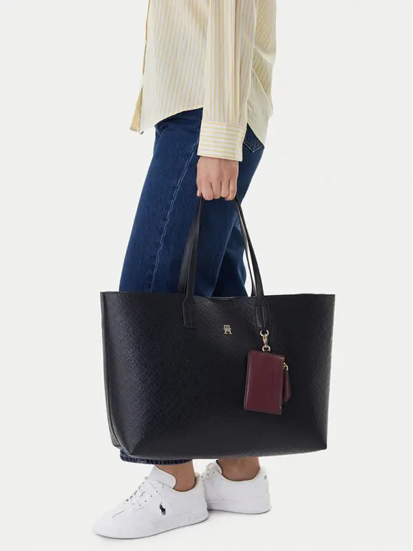 Tommy Hilfiger Tommy Hilfiger Torbica Th Icon Tote Mono AW0AW18174 Tamnoplava