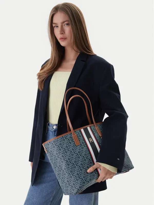 Tommy Hilfiger Tommy Hilfiger Torbica Th Monoplay Tote Stripe Le AW0AW18390 Plava