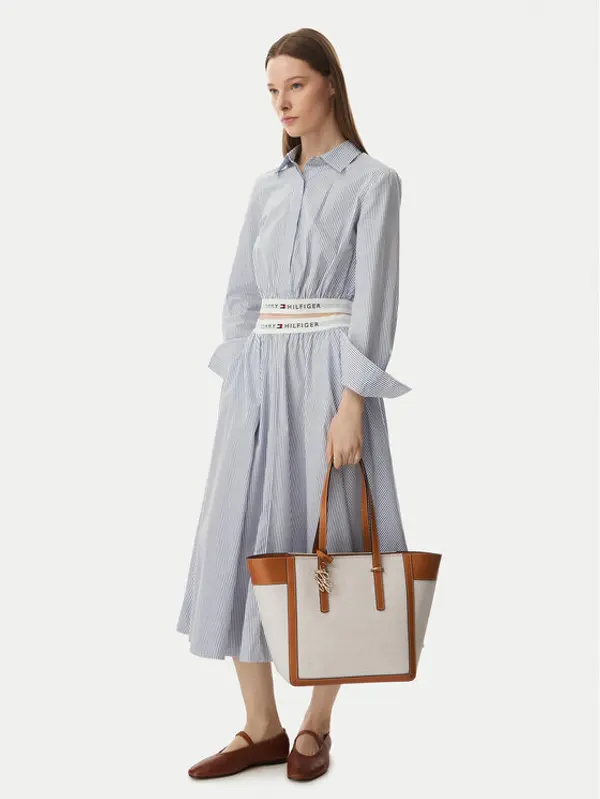 Tommy Hilfiger Tommy Hilfiger Torbica Th Script Tote Canvas AW0AW18829 Krem