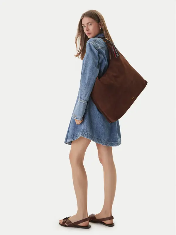 Tommy Hilfiger Tommy Hilfiger Torbica Th Statement Leather Hobo Suede AW0AW18403 Smeđa