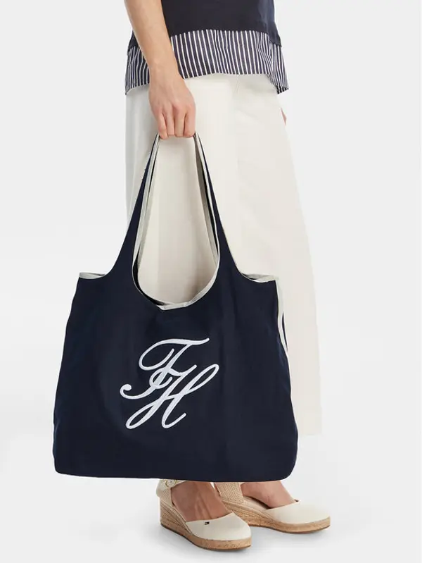 Tommy Hilfiger Tommy Hilfiger Torbica Th Summer Tote Canvas AW0AW18398 Tamnoplava