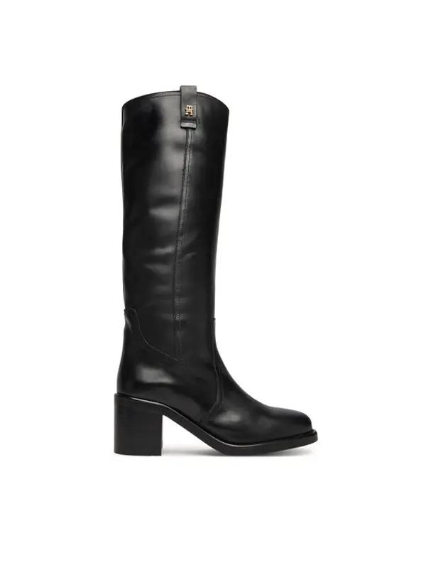 Tommy Hilfiger Tommy Hilfiger Zimske čizme Riding Lthr Long Boot Block Heel FW0FW08777 Crna