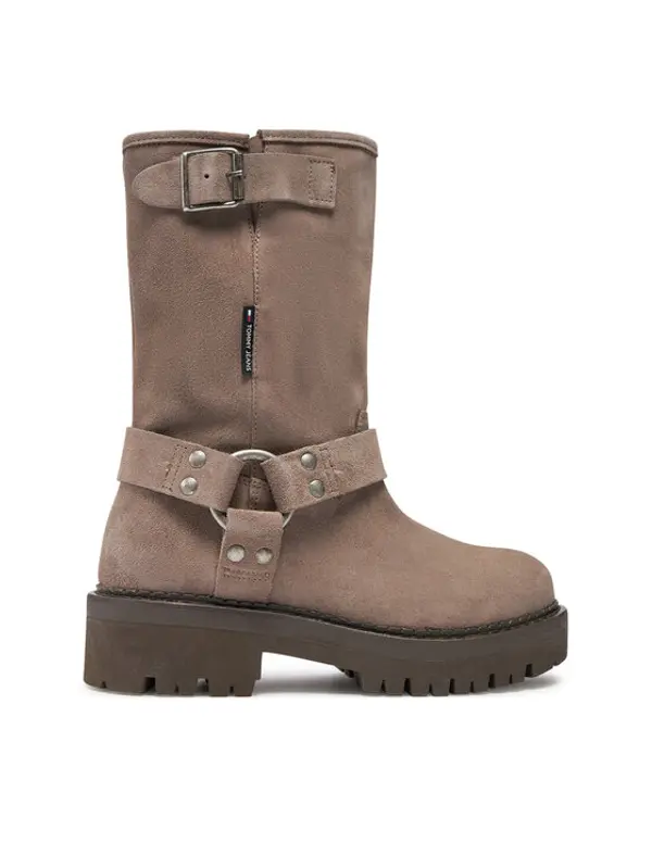 Tommy Jeans Tommy Jeans Čizme Tjw Urban Biker Boot Suede EN0EN02729 Siva