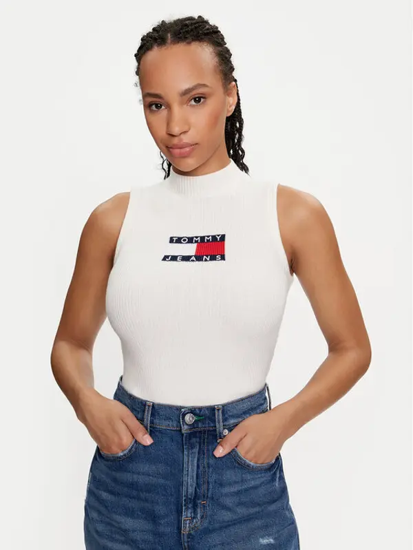 Tommy Jeans Tommy Jeans Dolčevita Center Flag DW0DW18527 Écru Slim Fit