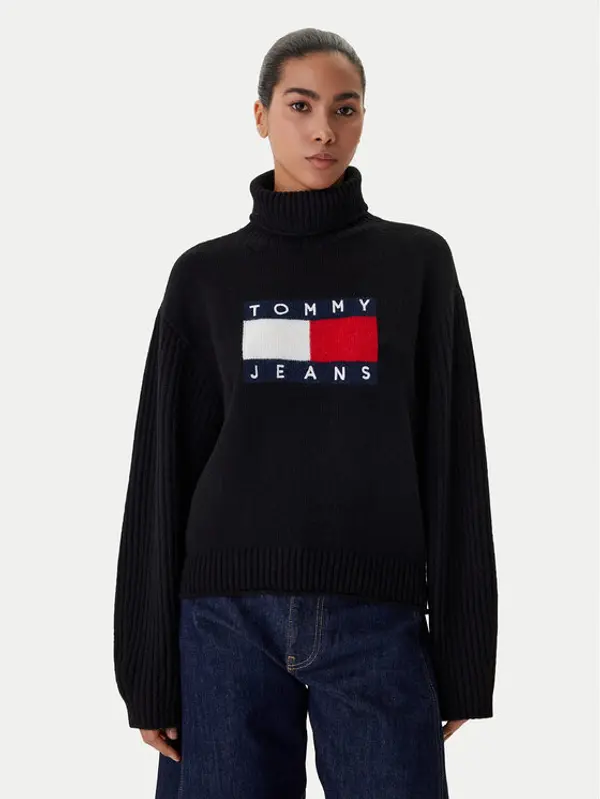 Tommy Jeans Tommy Jeans Dolčevita Flag DW0DW22108 Crna Relaxed Fit