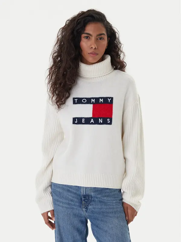 Tommy Jeans Tommy Jeans Dolčevita Flag DW0DW22108 Écru Relaxed Fit
