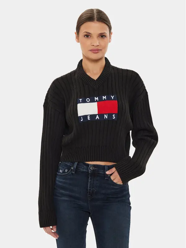 Tommy Jeans Tommy Jeans Džemper Center Flag DW0DW18528 Crna Relaxed Fit