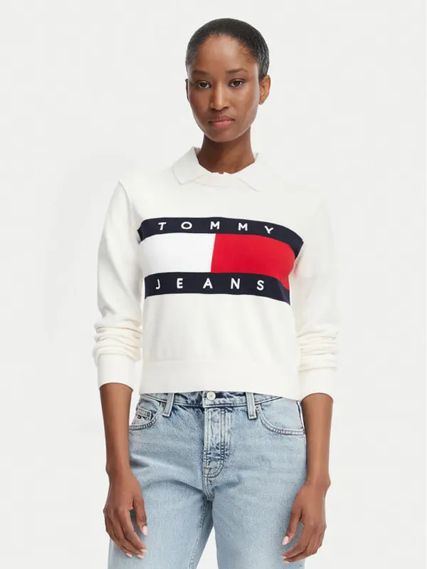Tommy Jeans Tommy Jeans Džemper Flag DW0DW22930 Bijela Regular Fit