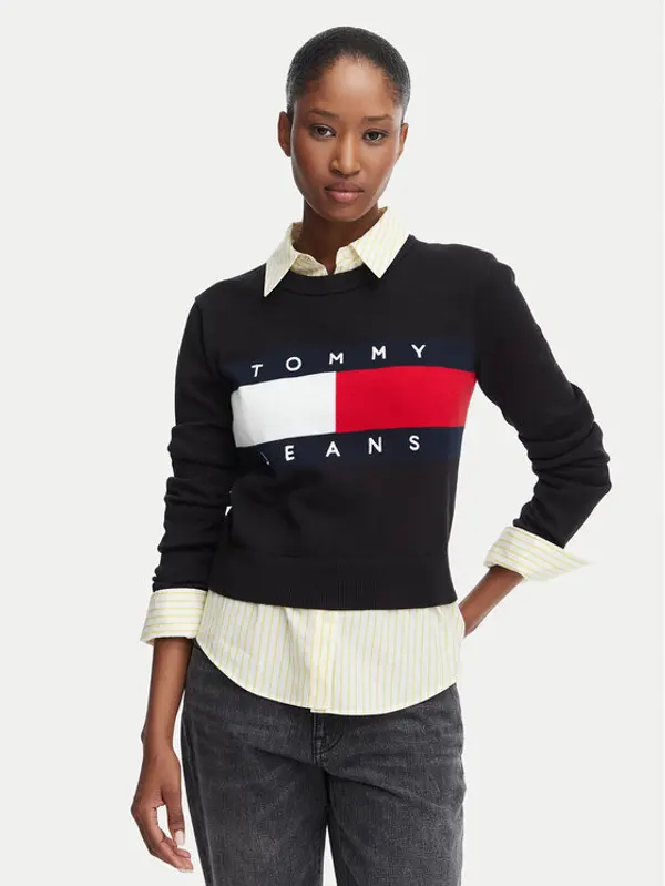 Tommy Jeans Tommy Jeans Džemper Flag DW0DW22930 Crna Regular Fit