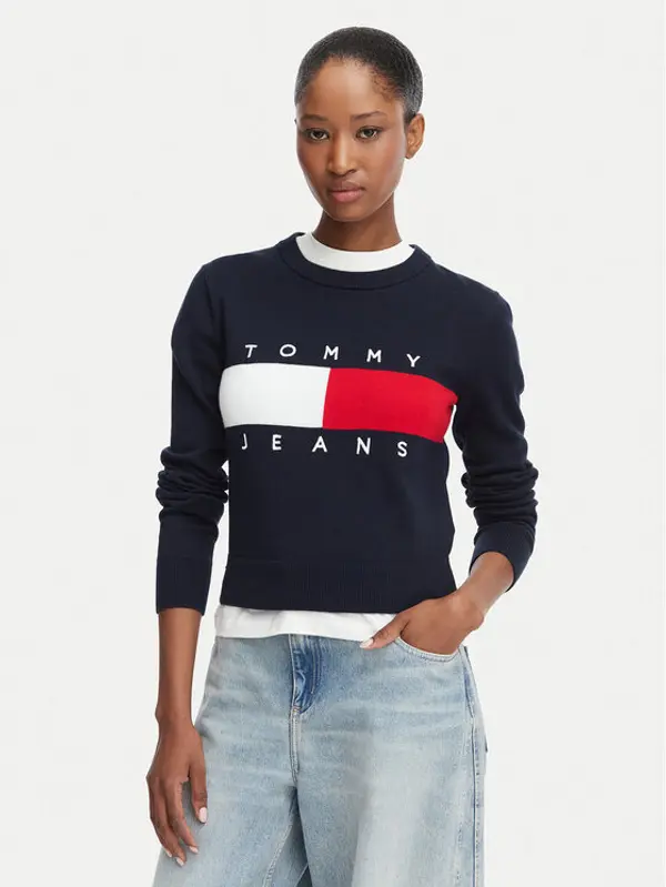 Tommy Jeans Tommy Jeans Džemper Flag DW0DW22930 Tamnoplava Regular Fit
