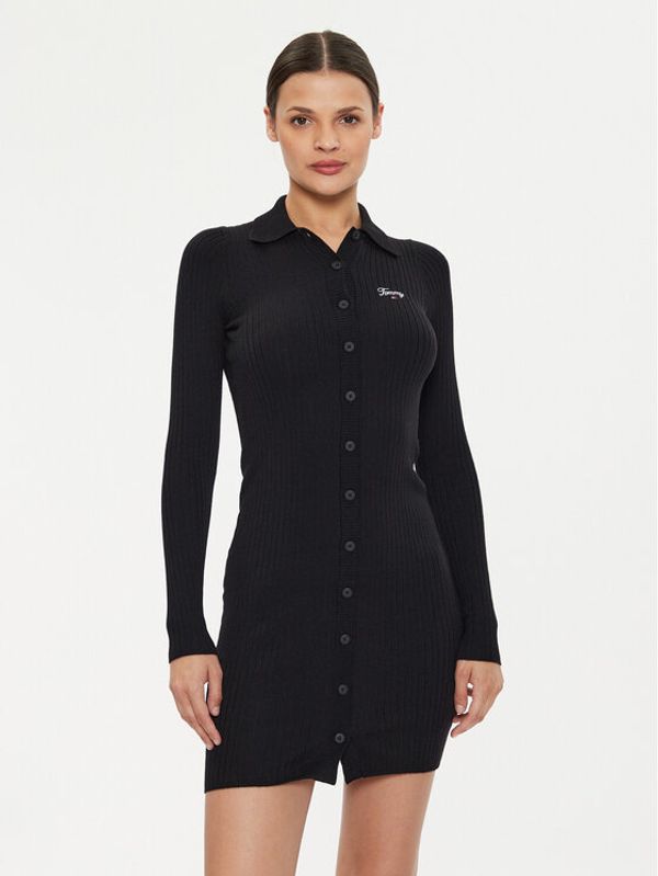 Tommy Jeans Tommy Jeans Džemper haljina Script DW0DW18481 Crna Slim Fit