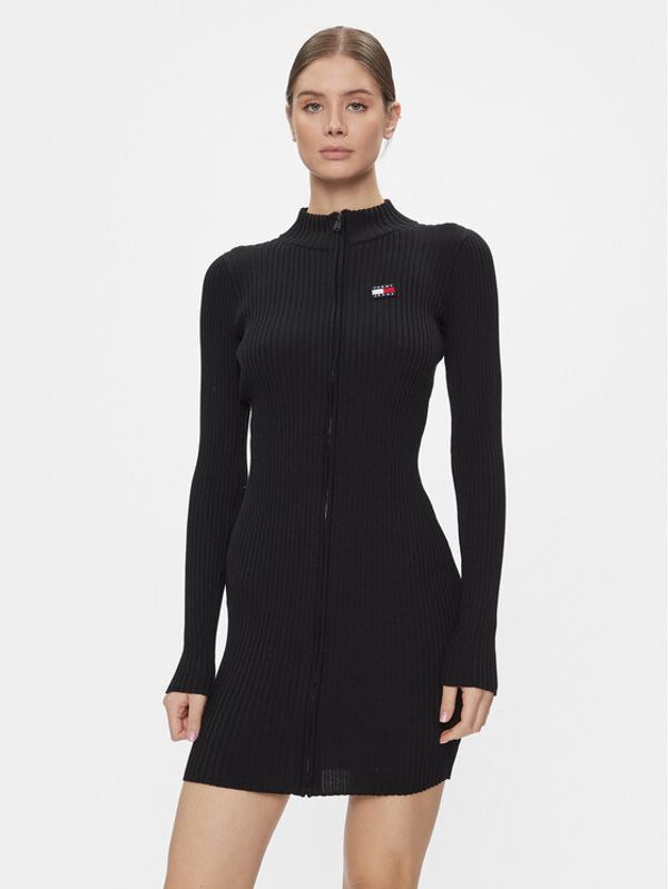 Tommy Jeans Tommy Jeans Džemper haljina Tjw Badge Zip Sweater Dress DW0DW17525 Crna Slim Fit