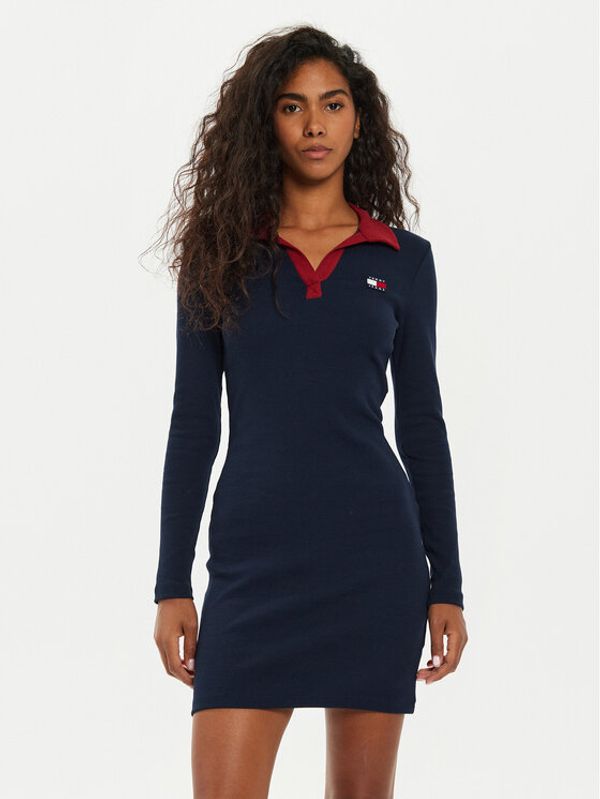 Tommy Jeans Tommy Jeans Džemper haljina Tjw Rwb Badge Polo Dress DW0DW19722 Tamnoplava Slim Fit