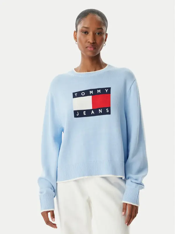 Tommy Jeans Tommy Jeans Džemper Intarsia Flag Badge DW0DW22316 Svijetlo plava Relaxed Fit
