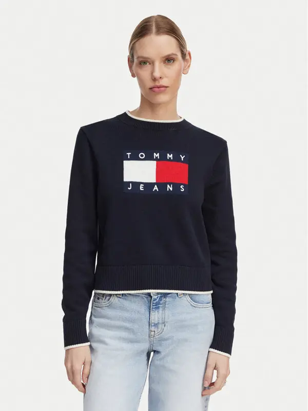 Tommy Jeans Tommy Jeans Džemper Intarsia Flag Badge DW0DW22316 Tamnoplava Relaxed Fit