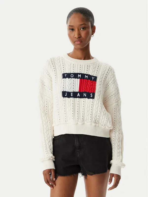 Tommy Jeans Tommy Jeans Džemper Intarsia Flag Badge DW0DW22317 Krem Regular Fit
