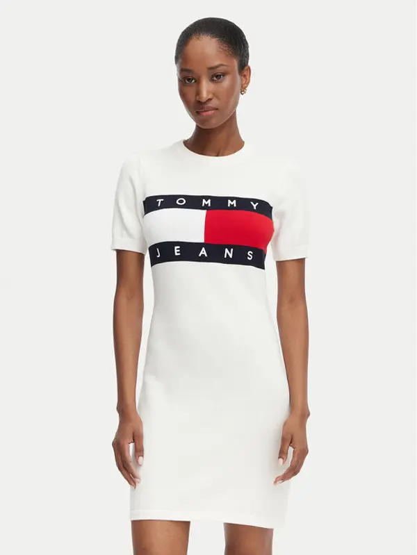 Tommy Jeans Tommy Jeans Haljina za svaki dan Flag DW0DW22853 Bijela Slim Fit