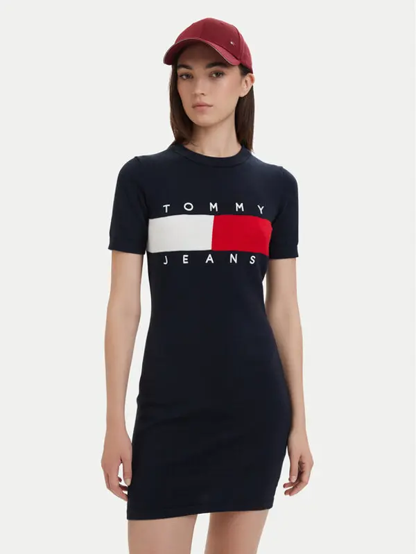 Tommy Jeans Tommy Jeans Haljina za svaki dan Flag DW0DW22853 Tamnoplava Slim Fit