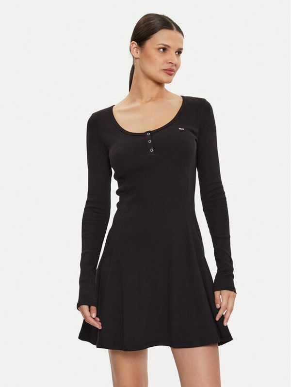 Tommy Jeans Tommy Jeans Haljina za svaki dan Henley DW0DW18482 Crna Slim Fit