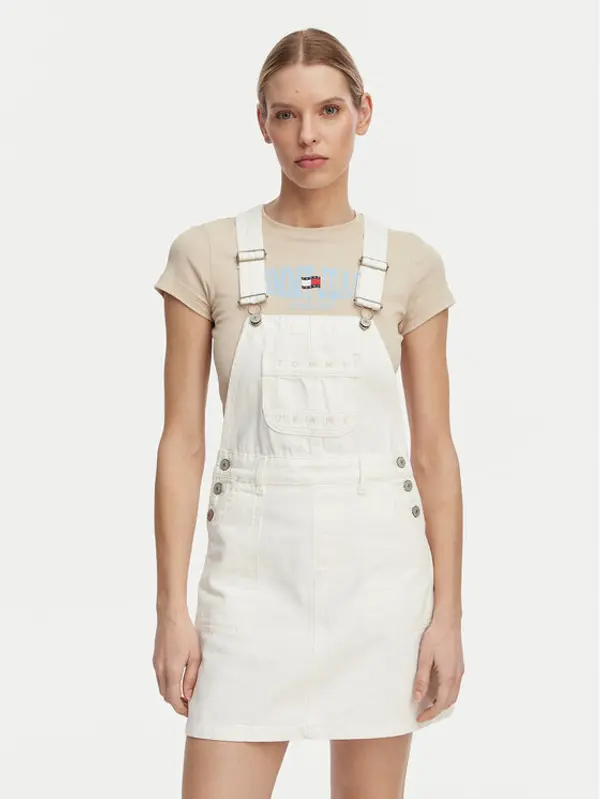 Tommy Jeans Tommy Jeans Jeans haljina Logo Pocket Dungaree DW0DW22002 Bijela Regular Fit