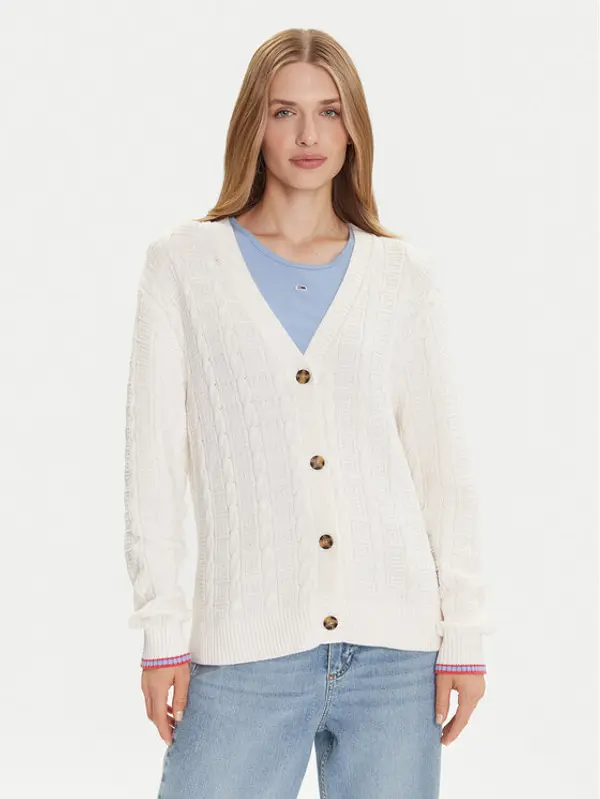 Tommy Jeans Tommy Jeans Kardigan Cable DW0DW21681 Écru Relaxed Fit