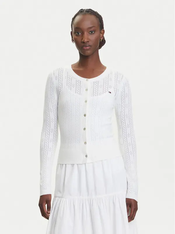 Tommy Jeans Tommy Jeans Kardigan Pointelle DW0DW20966 Bijela Regular Fit