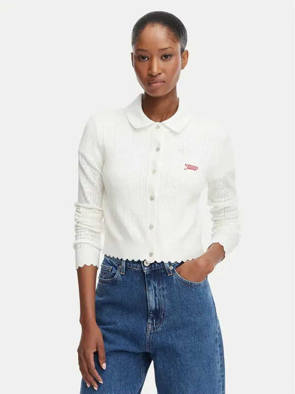 Tommy Jeans Tommy Jeans Kardigan Pointelle DW0DW22931 Bijela Regular Fit