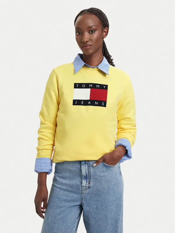 Tommy Jeans Tommy Jeans Majica dugih rukava Flag DW0DW22564 Svijetlo žuta Regular Fit