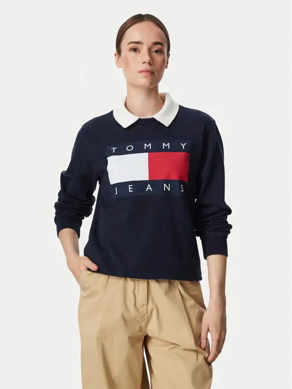 Tommy Jeans Tommy Jeans Majica dugih rukava Flag DW0DW23906 Tamnoplava Regular Fit