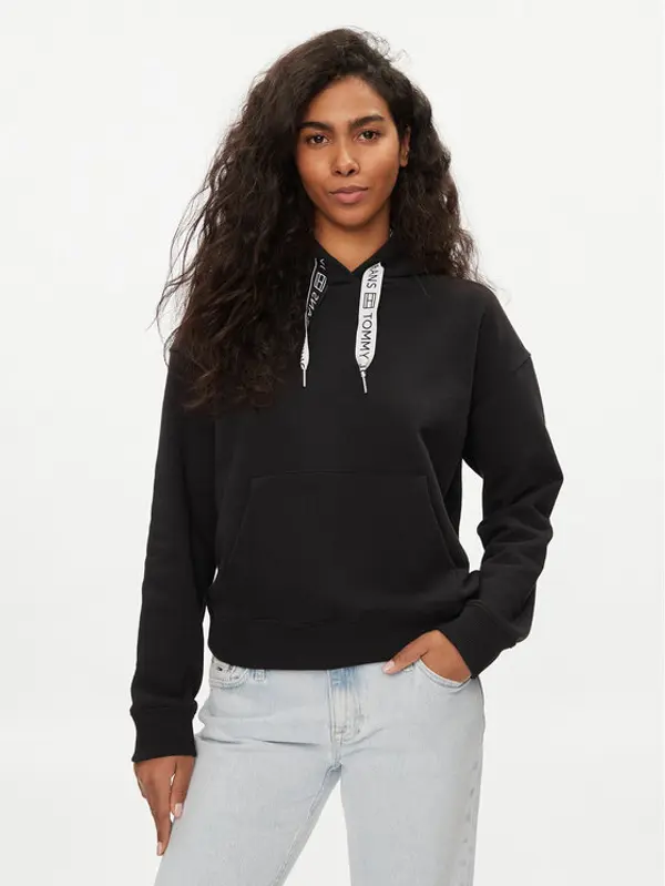 Tommy Jeans Tommy Jeans Majica dugih rukava Logo Drawcord DW0DW17794 Crna Boxy Fit