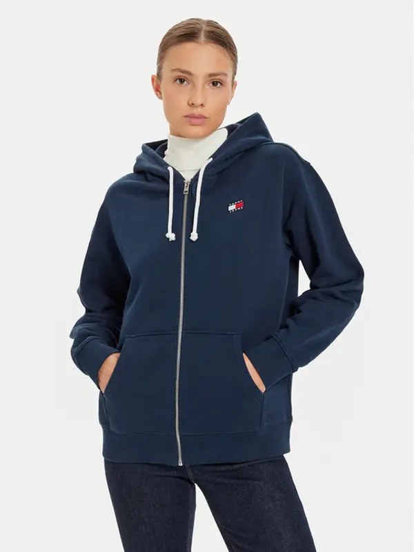 Tommy Jeans Tommy Jeans Majica dugih rukava Tjw Rlx Badge Zipthru DW0DW19932 Tamnoplava Regular Fit