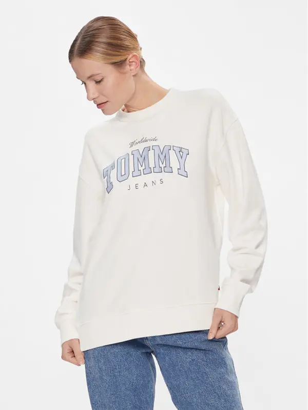 Tommy Jeans Tommy Jeans Majica dugih rukava Tjw Rlx Varsity Luxe Crew DW0DW17339 Bijela Regular Fit