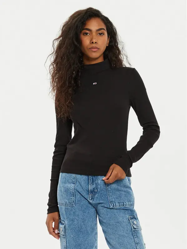 Tommy Jeans Tommy Jeans Majica Tjw Essential Mock Neck DW0DW19830 Crna Slim Fit