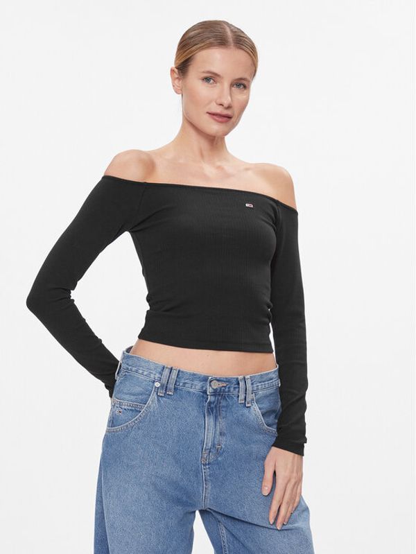 Tommy Jeans Tommy Jeans Majica Tjw Off Shoulder Top Ls DW0DW17535 Crna Slim Fit