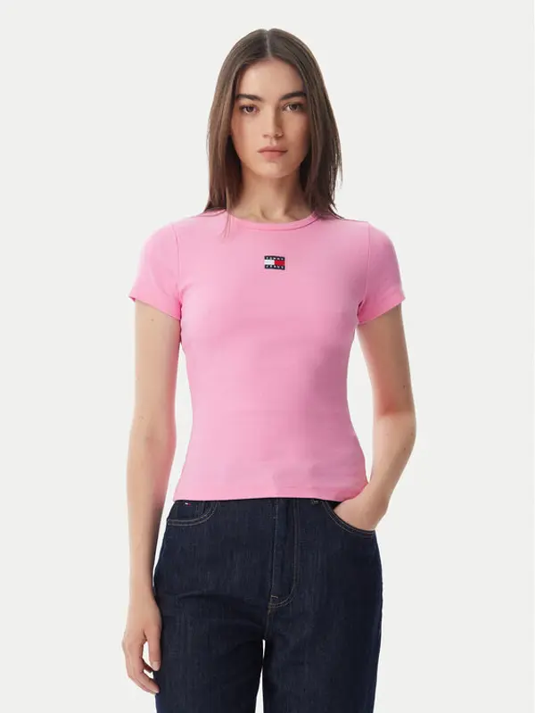 Tommy Jeans Tommy Jeans T-shirt Badge DW0DW17881 Svijetlo roza Slim Fit