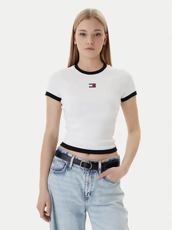 Tommy Jeans Tommy Jeans T-shirt Badge DW0DW22575 Écru Slim Fit