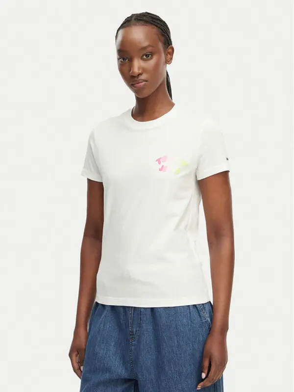 Tommy Jeans Tommy Jeans T-shirt Bubble Logo DW0DW22310 Krem Regular Fit