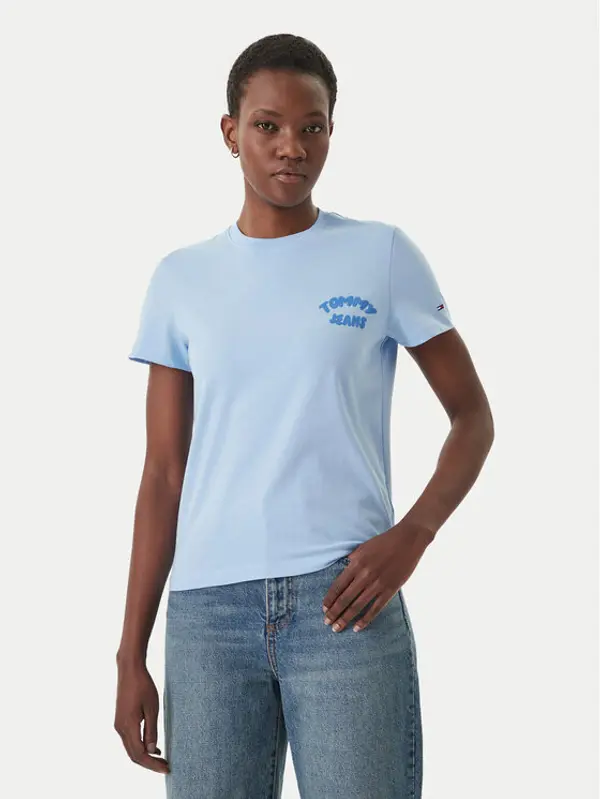 Tommy Jeans Tommy Jeans T-shirt Bubble Logo DW0DW22310 Svijetloplava Regular Fit