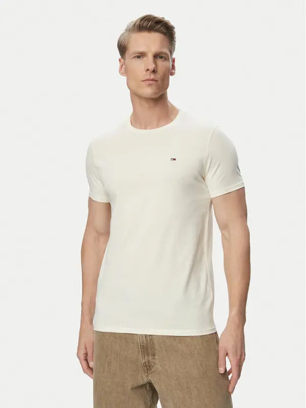 Tommy Jeans Tommy Jeans T-shirt DM0DM04411 Krem Slim Fit