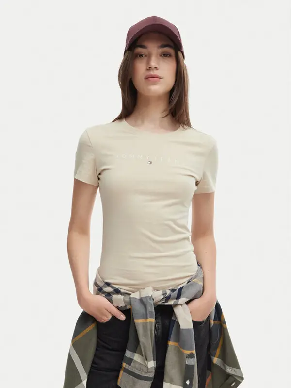 Tommy Jeans Tommy Jeans T-shirt DW0DW18398 Svijetlo bež Slim Fit