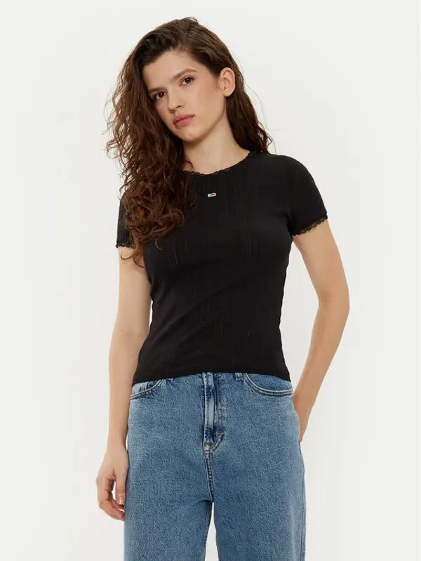 Tommy Jeans Tommy Jeans T-shirt DW0DW19493 Crna Slim Fit
